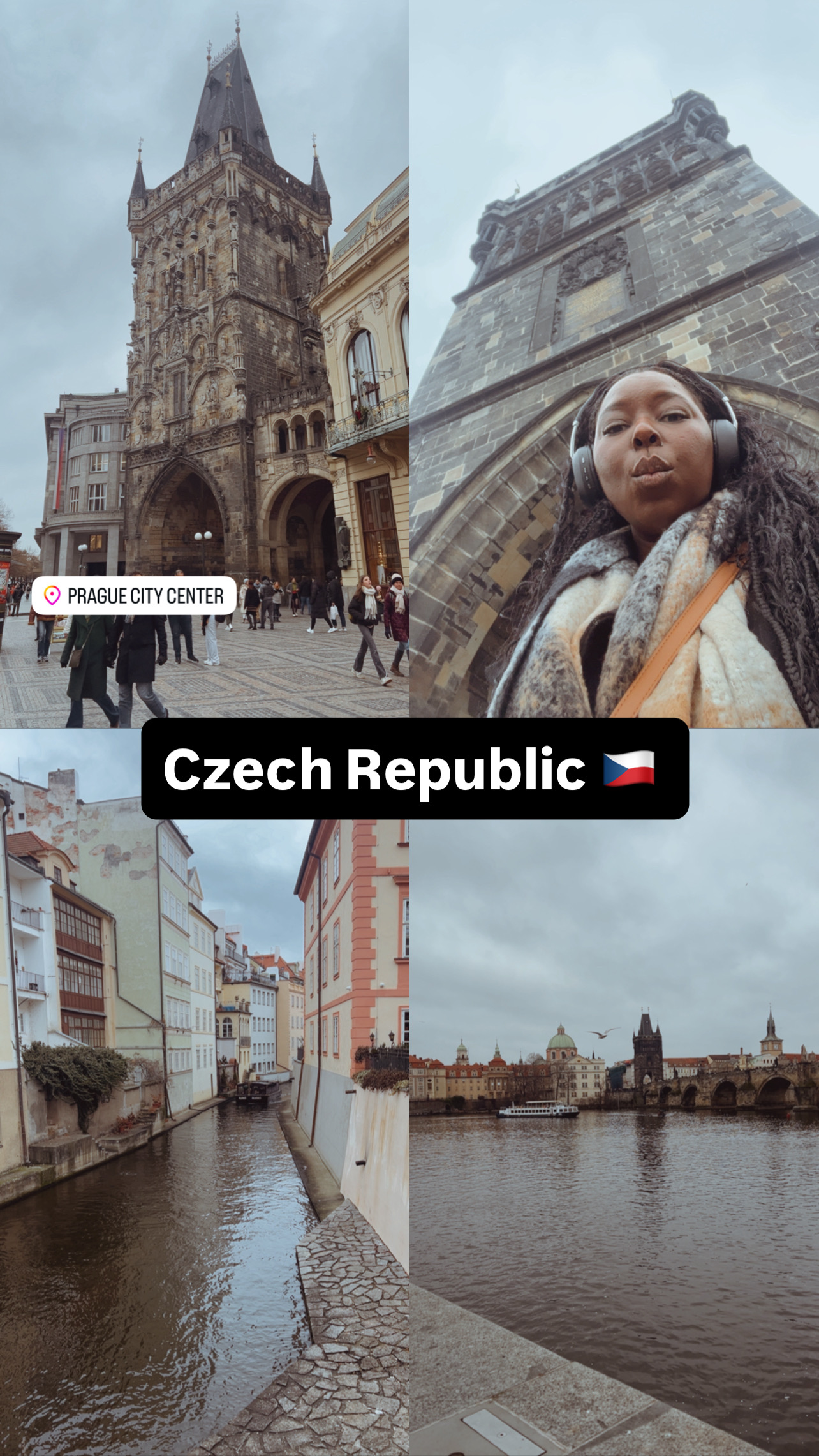 Smana’s Czech Republic collage with Prague streets, a stone tower, and river views